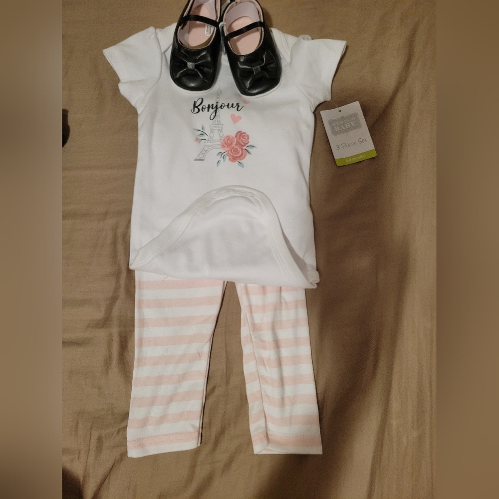 Hudson Baby 3 Piece Set, White and Pink Floral Design